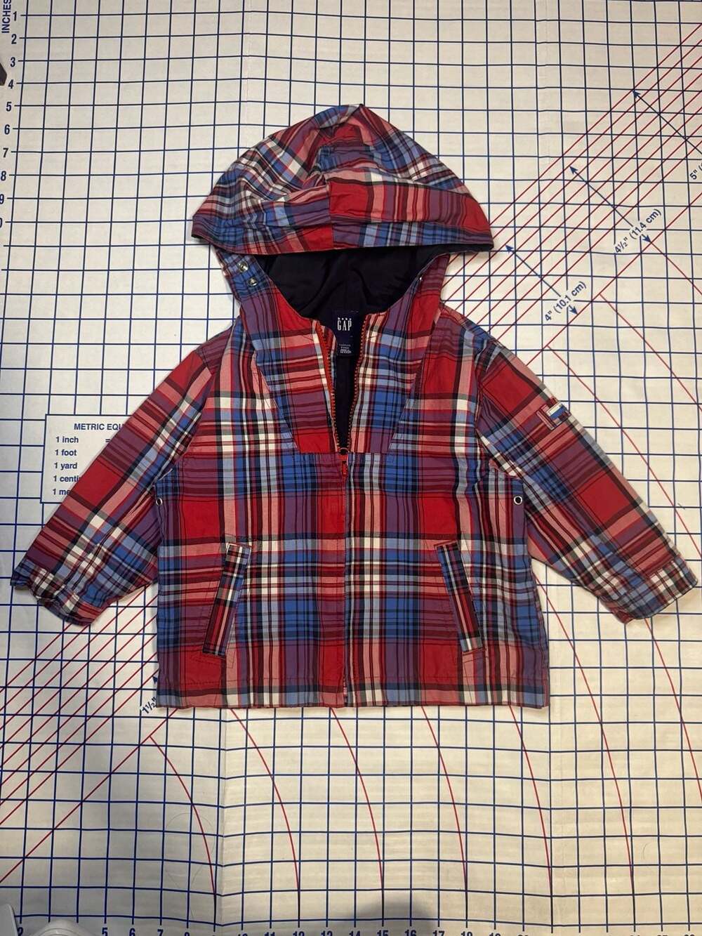 Baby Gap Toddler 2 Years Red Blue Plaid Hooded Jacket Windbreaker
